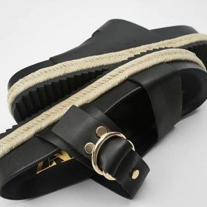 NWT Zara Black Flat Leather Sandals, 9